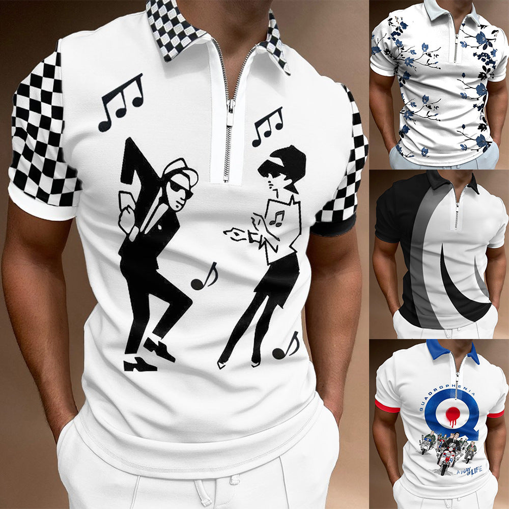 European And American New Men's Top Printed Lapel POLO Shirt