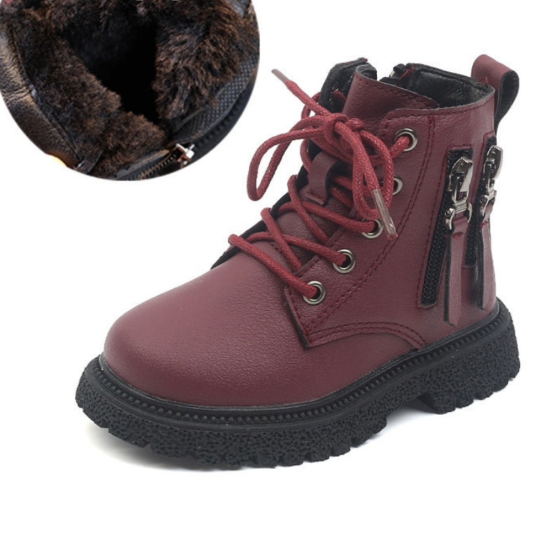 Children Plus Fleece Martin Boots British Style Warm Small Leather Shoes