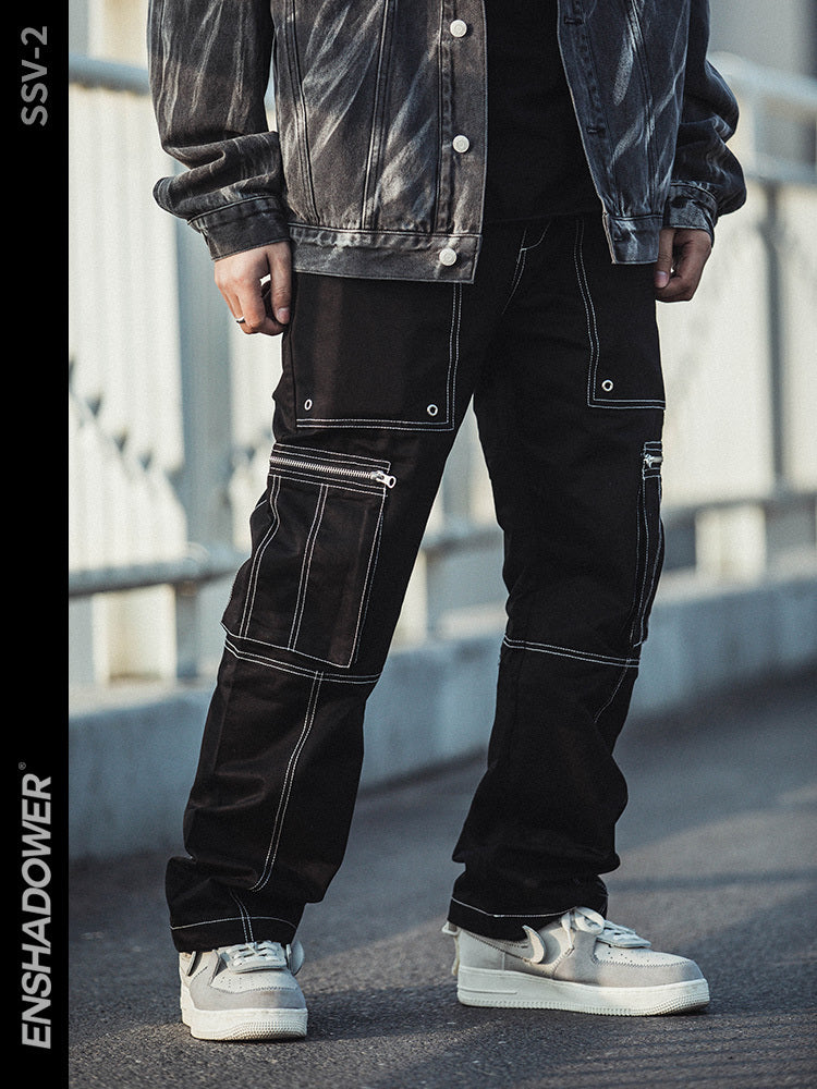 Deconstructed Cargo Men's Straight Wide Leg Pants