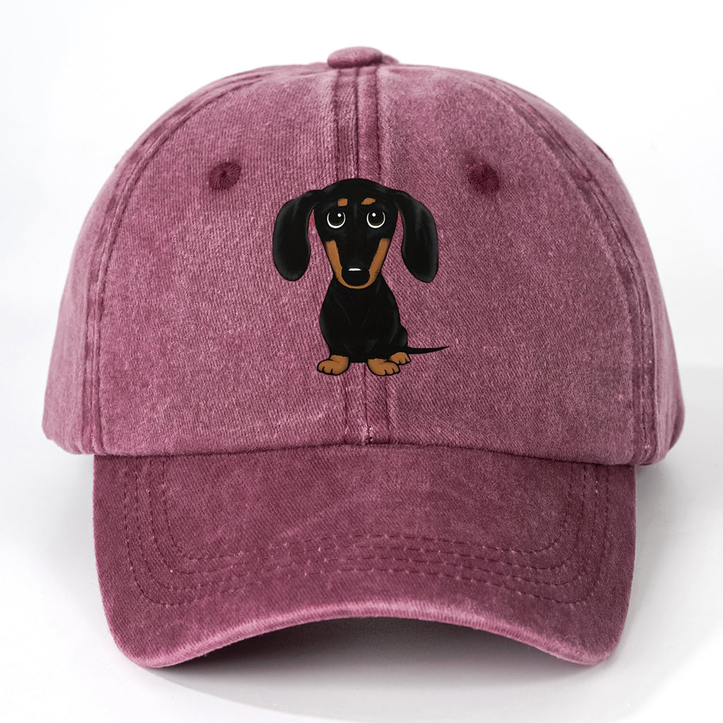 Retro Washed Baseball Cap Dachshund Printed Peaked Cap