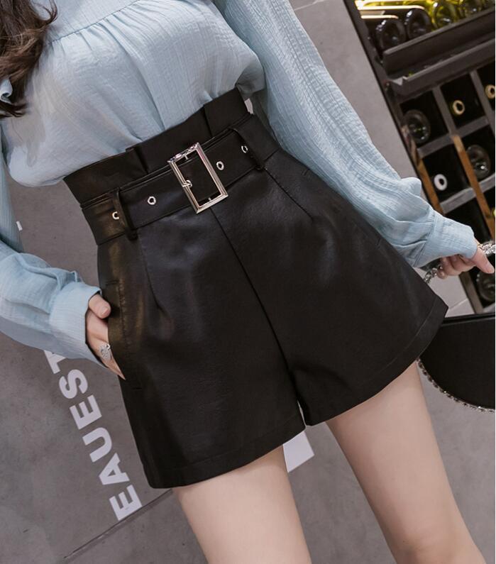 PU Leather Shorts Women's Fall Winter Fashion Temperament Leisure Wide-leg Pants