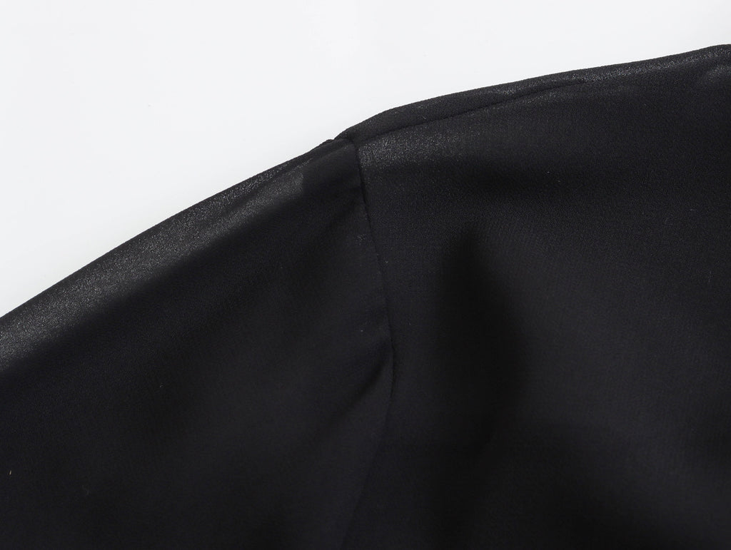 Autumn New European And American Style Texture Patchwork Pocket Decorative Chiffon Loose Shirt