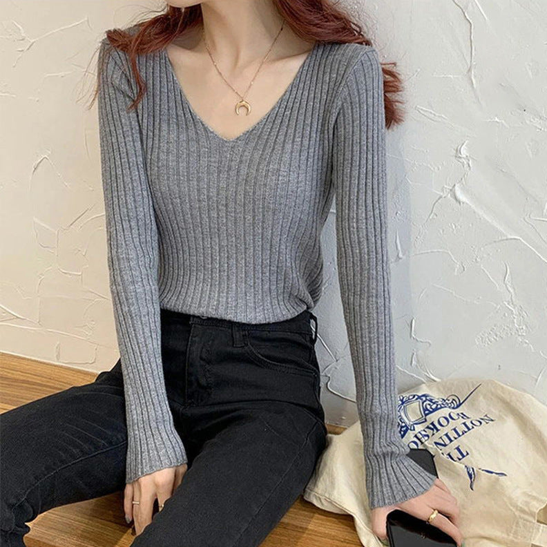 Bottoming Shirt 3 Kinds Of Rib Knitted Top