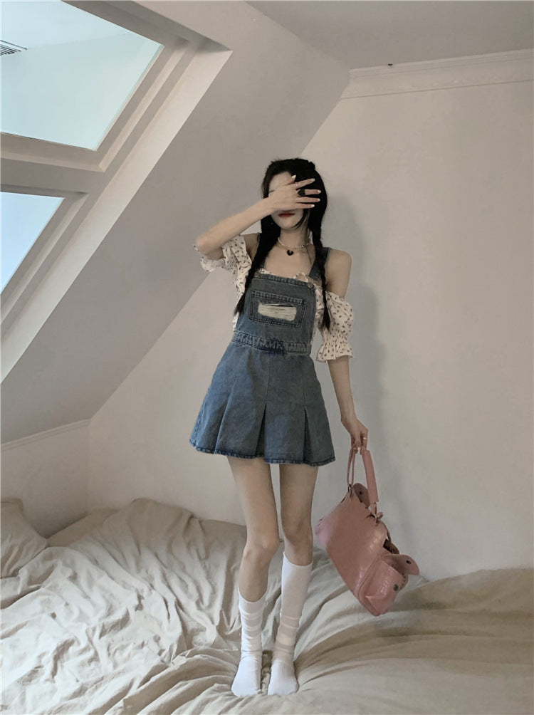 Women's Fashion Casual Denim Brace Dress