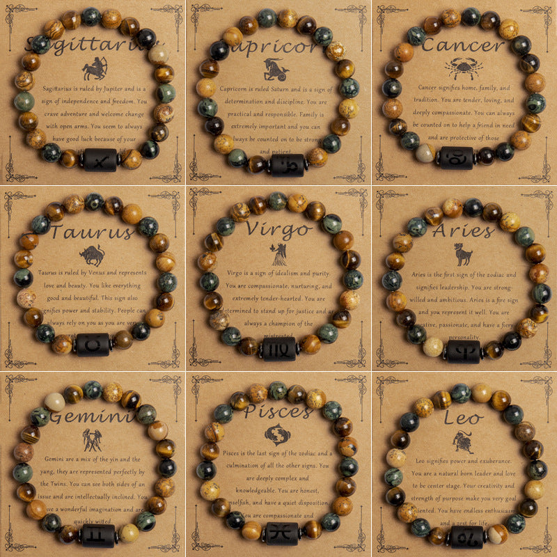 European And American New Natural Picture Tigereye Twelve Constellation Beaded Bracelet