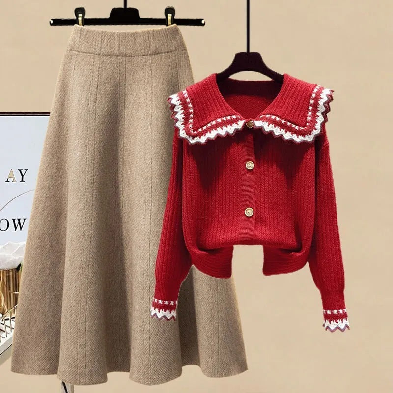 Lazy Wind Wear Design Sense Niche Sweater Slimming Skirt Two-piece Set