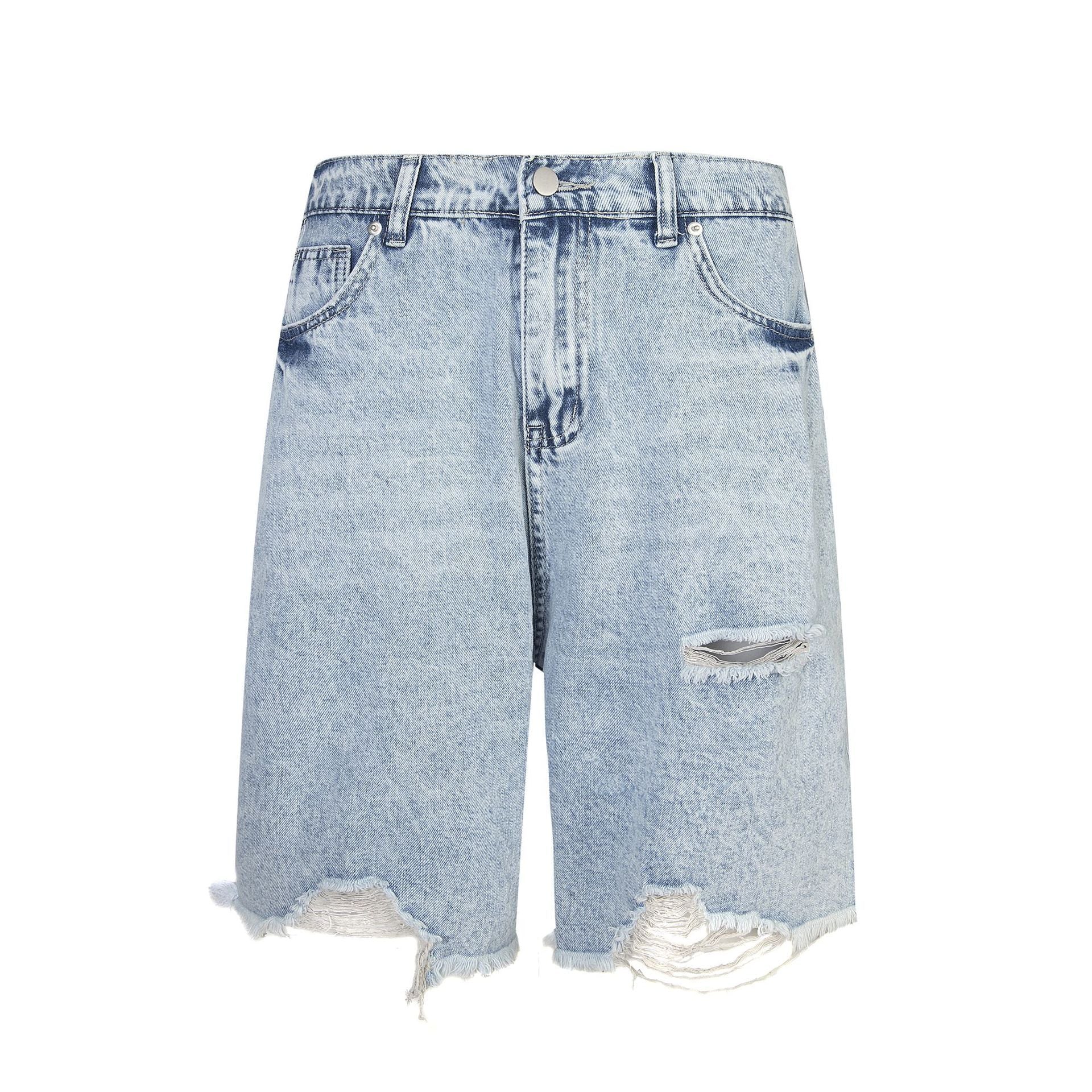 Ripped Raw Hem Jeans Men And Women