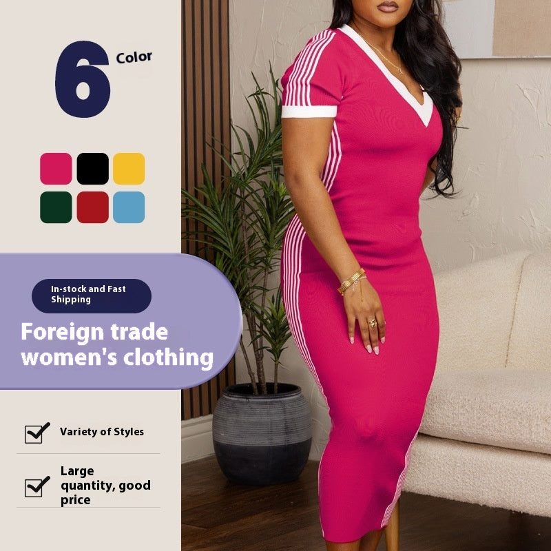 European And American Women's Clothing V-neck Dress