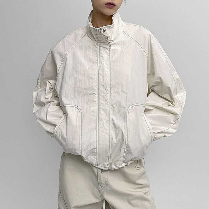 Loose fitting high collar outdoor sports jacket