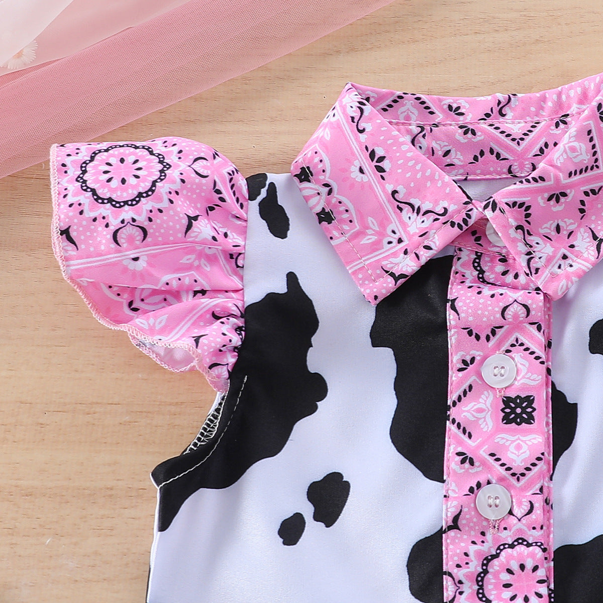 Cow Print Shirt Top Bow Denim Carrier Shorts