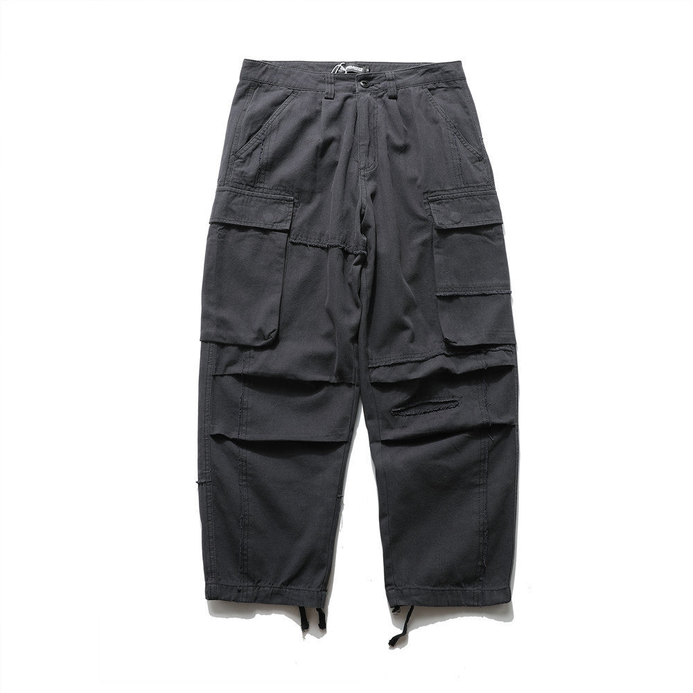 Men's Elastic Waist Loose Straight Multi-pocket Cargo Pants