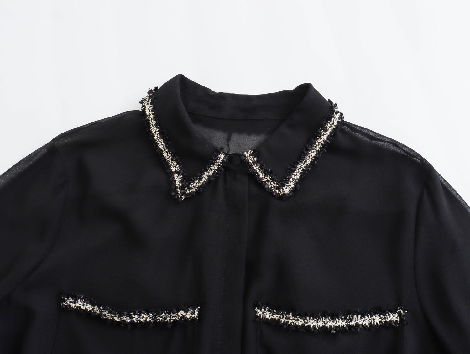 Autumn New European And American Style Texture Patchwork Pocket Decorative Chiffon Loose Shirt