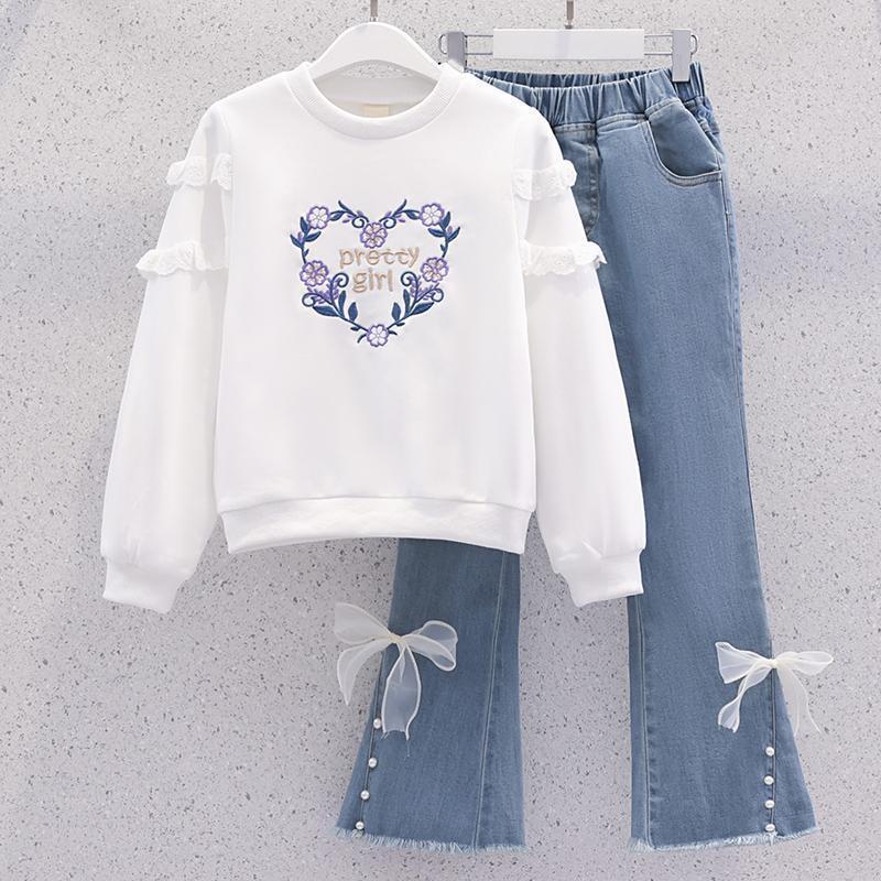 Round Neck Long Sleeve Children And Teens' Wear Girl Spring And Autumn Two Piece Set