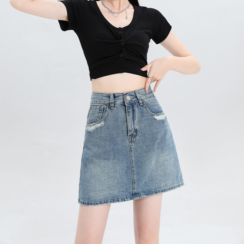 Design Worn High Waist Thin Slimming A- Line Skirt