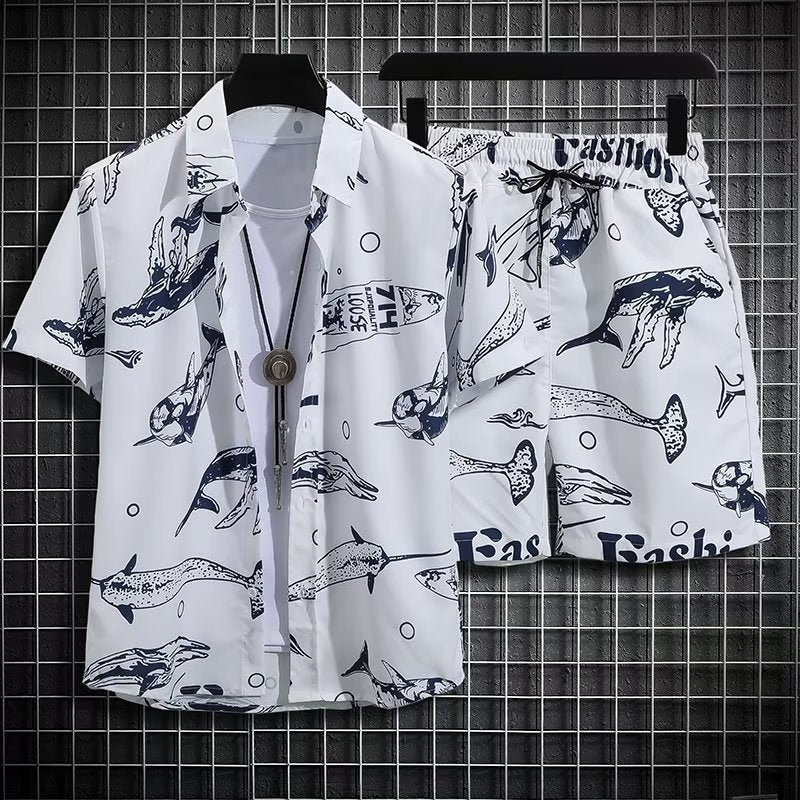Fashion Ins Printed Shirt Beachwear Casual Shorts Suit