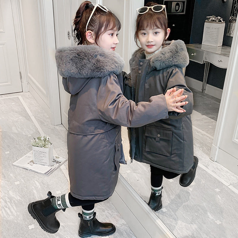 Girls' Fleece Lined Padded Warm Keeping Hooded Cotton-padded Coat