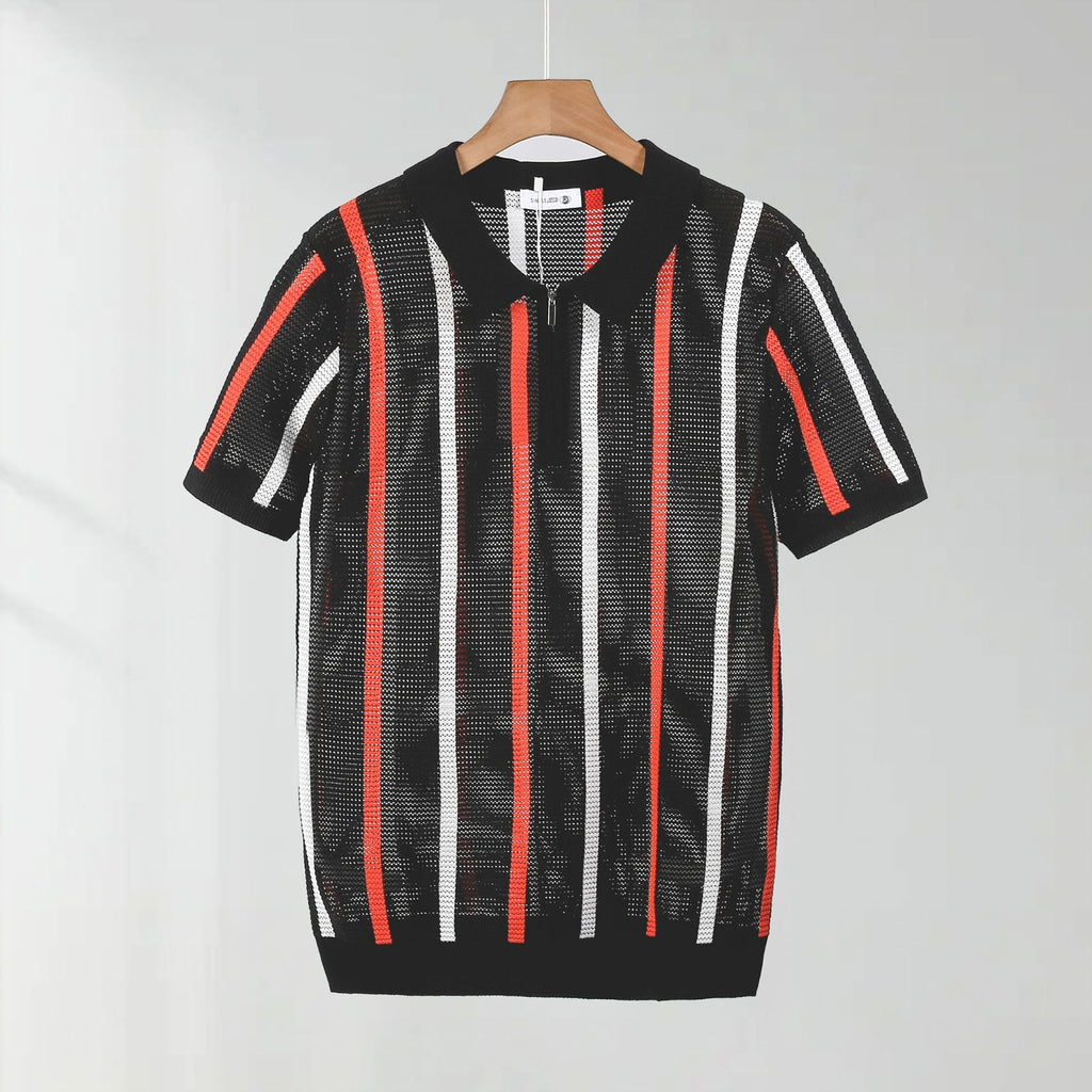 Hollow Mesh Short-sleeved Knitting Polo Shirt