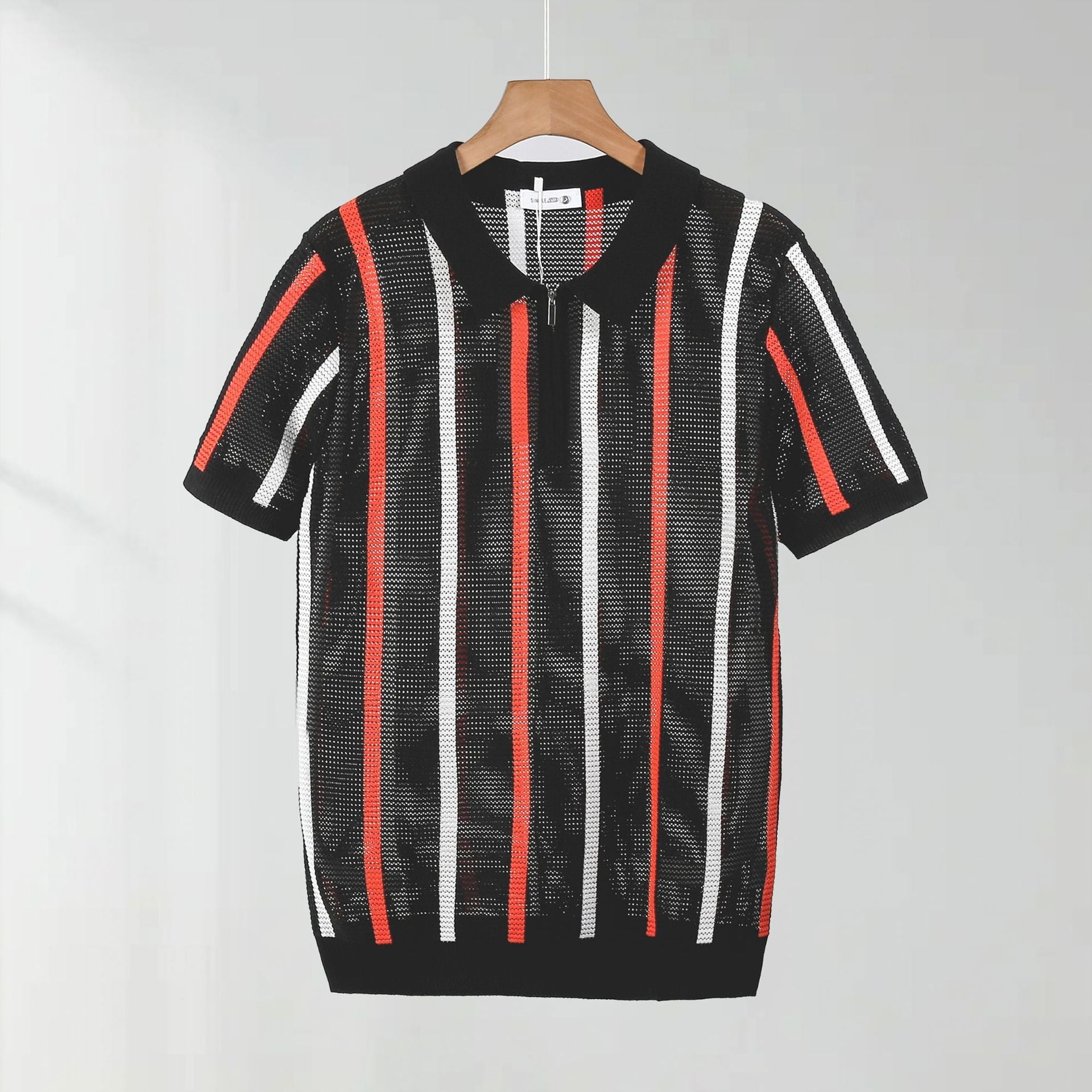 Hollow Mesh Short-sleeved Knitting Polo Shirt