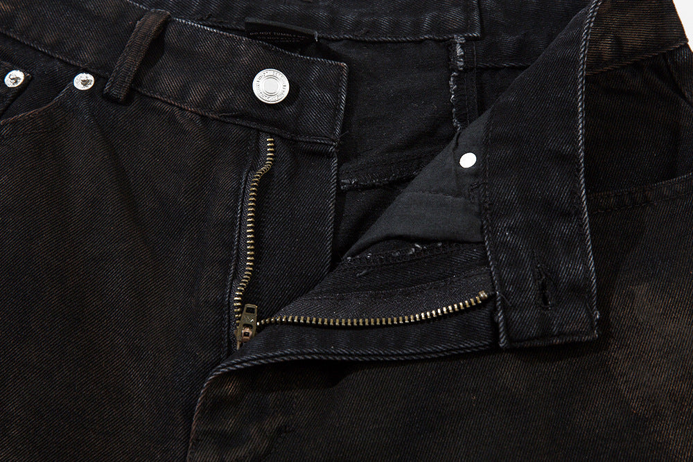 Waste Soil Spray Painting Old Dirty Denim Shorts Men