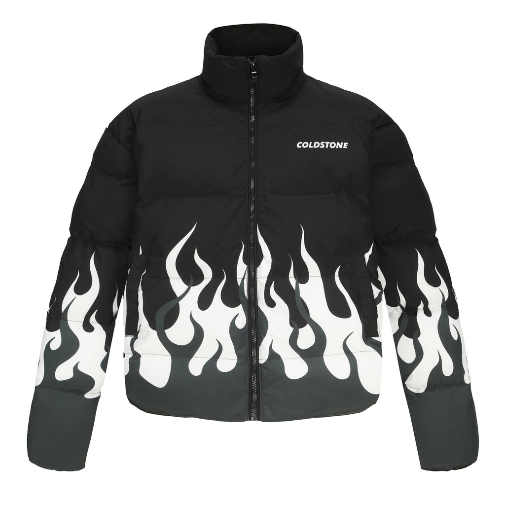 Black And White Flame Short Cotton Padded Clothes Coat Thermal And Windproof Couple Jacket