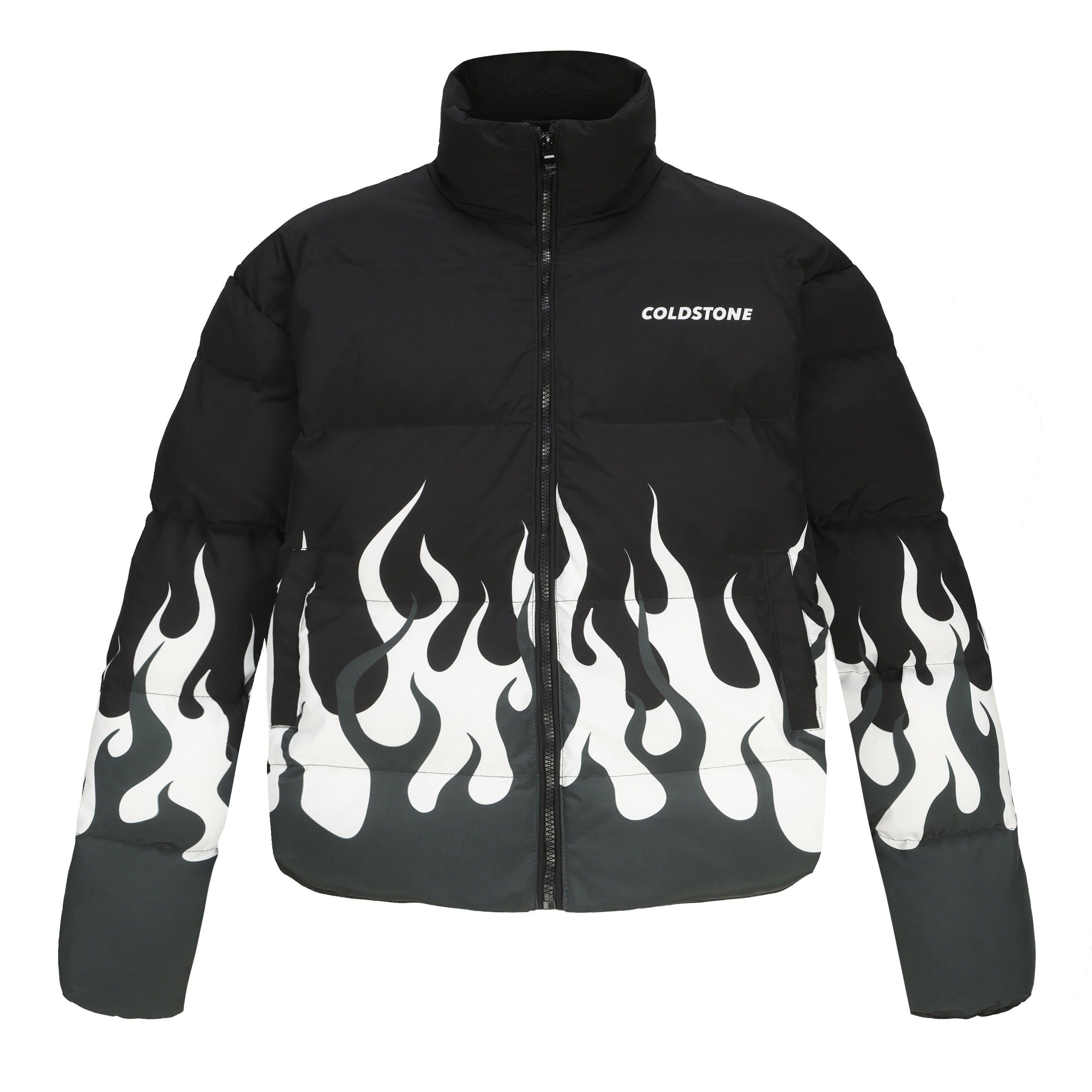 Black And White Flame Short Cotton Padded Clothes Coat Thermal And Windproof Couple Jacket