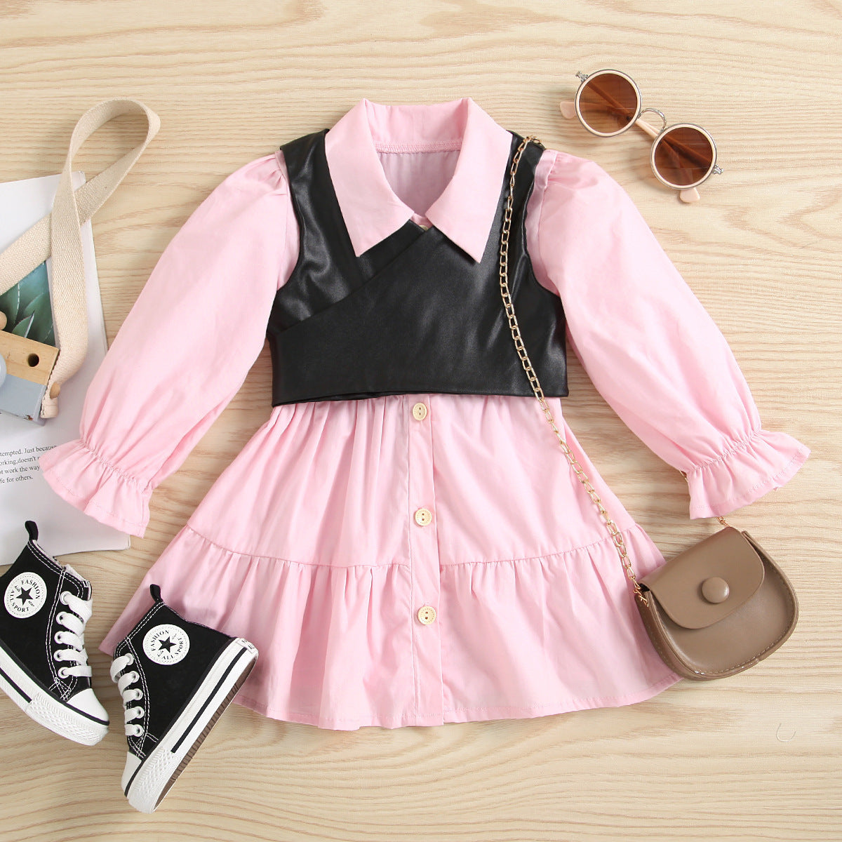 Baby Plus Shirt Dress BlackPU Leather