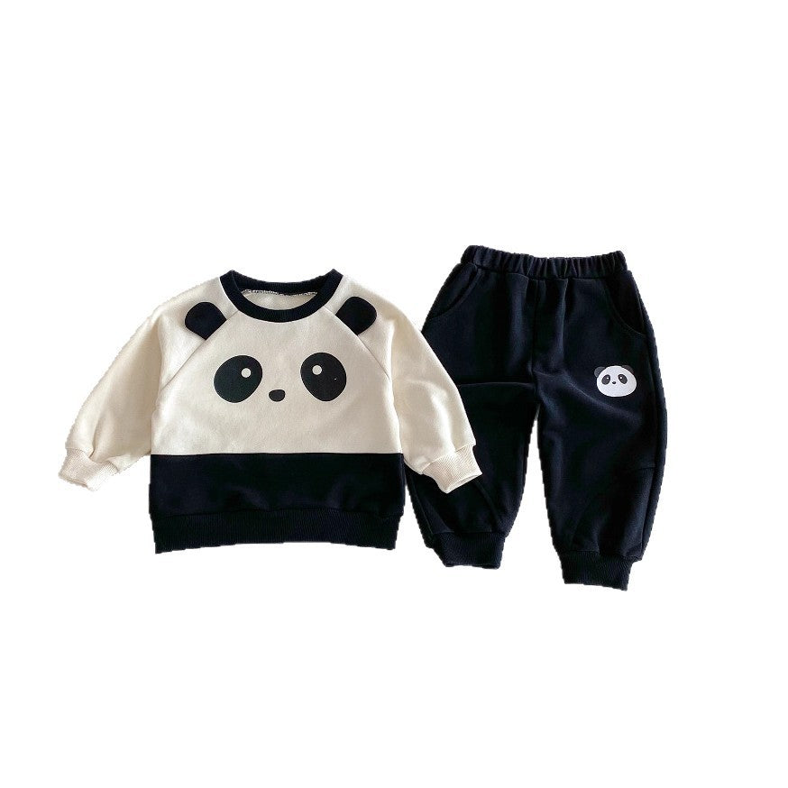 New Long Sleeve Round Neck Western Style Panda Sweater Pants Suit
