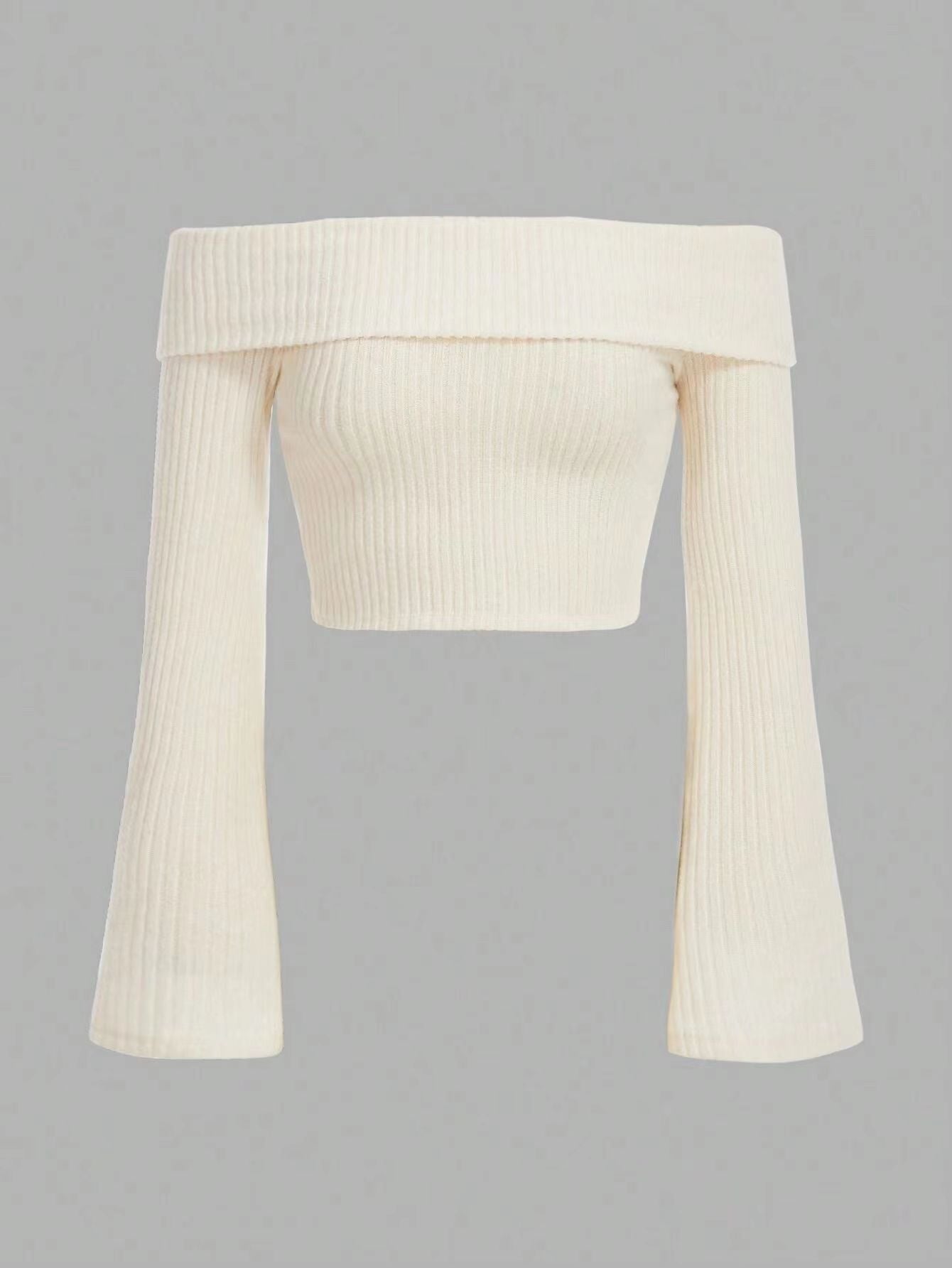Printed Sexy Lace Thick Long Sleeved T-shirt Knitted Sweater