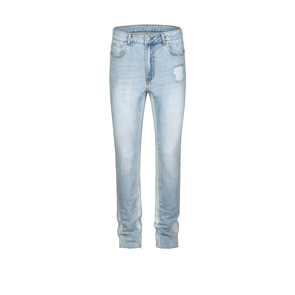 Men's And Women's Patchwork Frayed Straight-leg Jeans