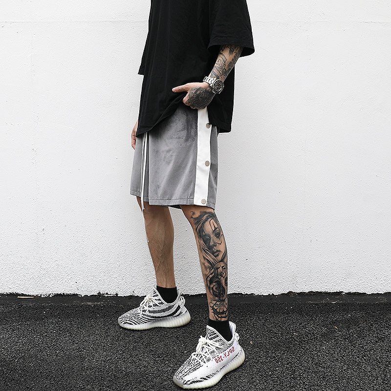 Side Stripe-Breasted Split Drawstring Shorts