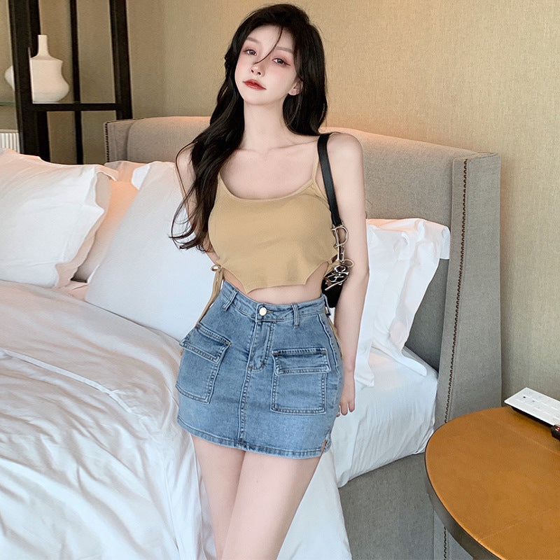 Retro Style Hot Girl Sheath Denim Skirt High Waist Elastic Slim Fit