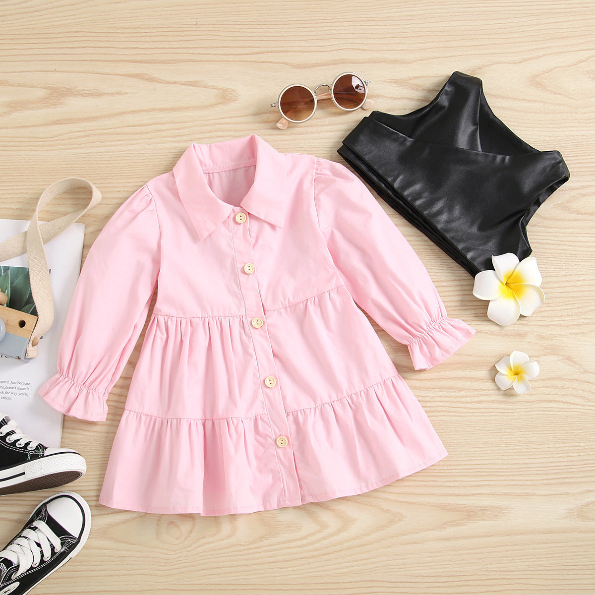 Baby Plus Shirt Dress BlackPU Leather