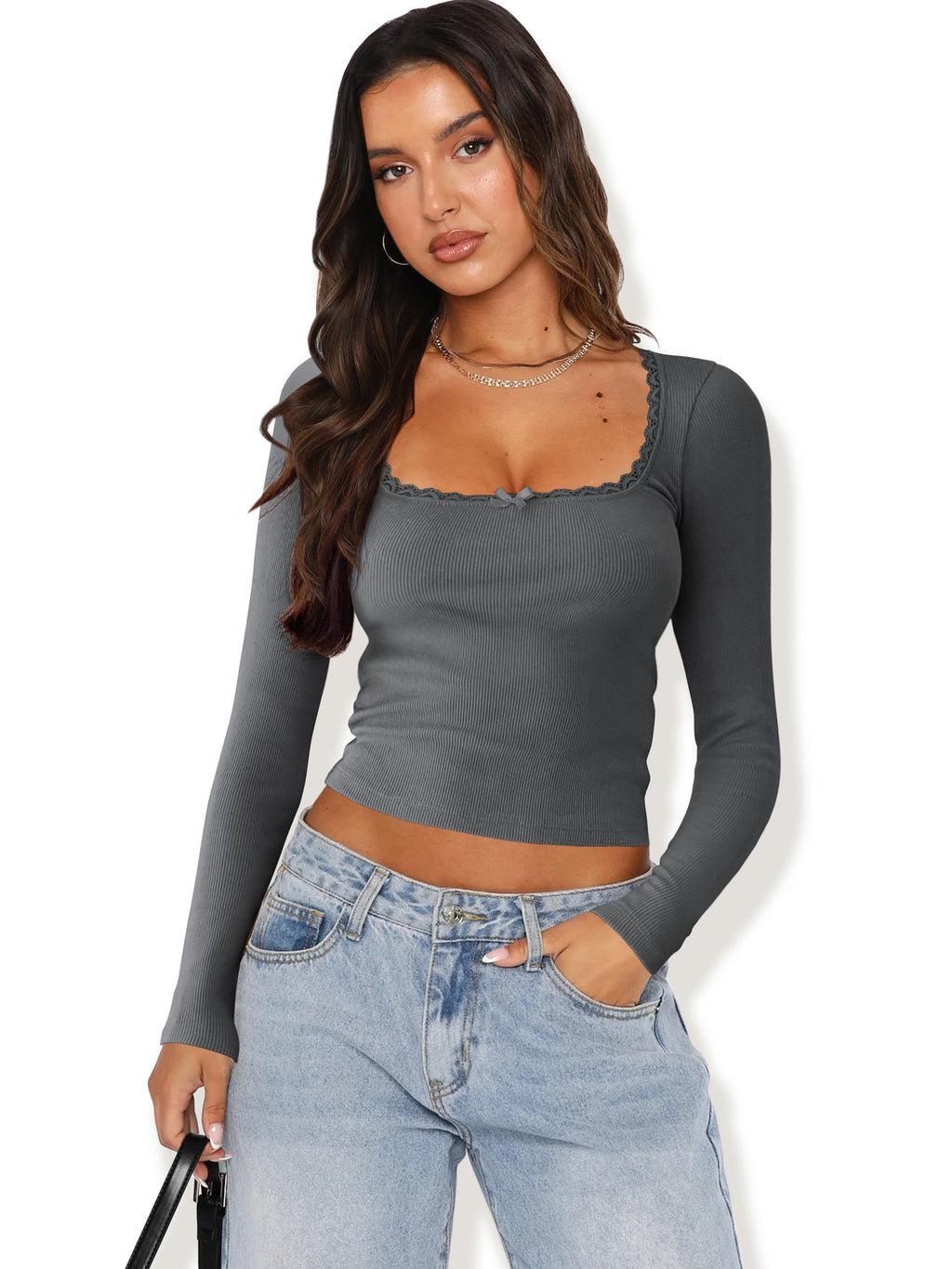 Slimming Slim Lace Stitching Hot Girl Top U-neck Bottoming Shirt