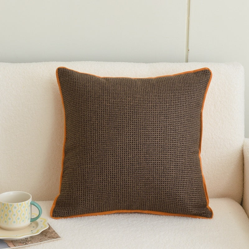 Simple Cotton And Linen Cushion Orange Plaid Pillow Cover