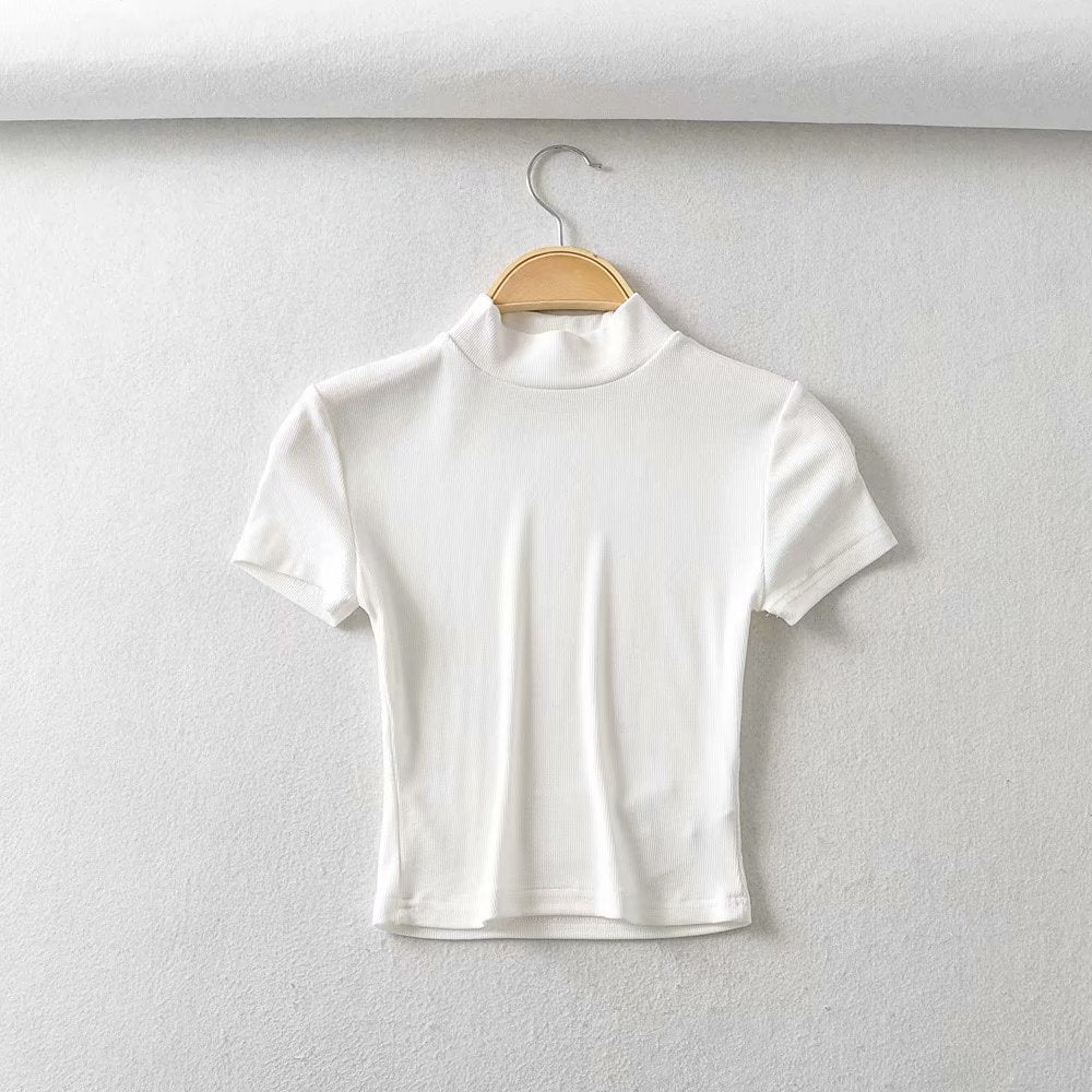 Women's Fashion Solid Color Short Sleeve Slim Fit T-Shirt Top