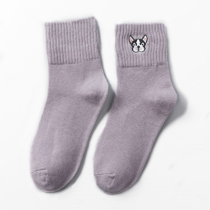Autumn And Winter New Female Socks Japanese Cartoon Animal Embroidered Cotton