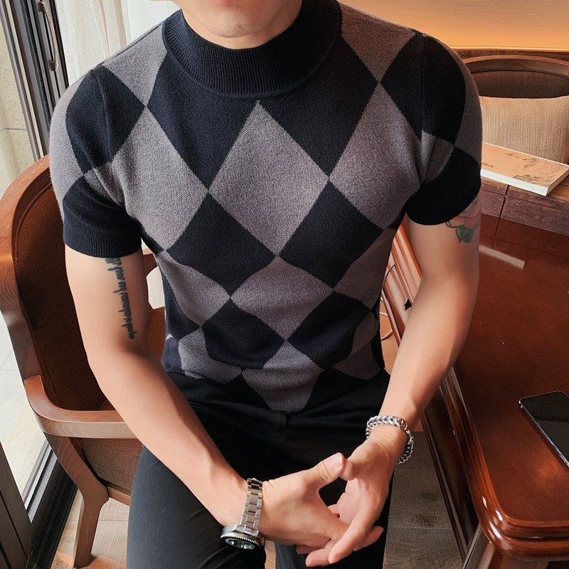 Half Turtleneck Short Sleeve High Density Sweater Men's Pullover Bottoming Shirt