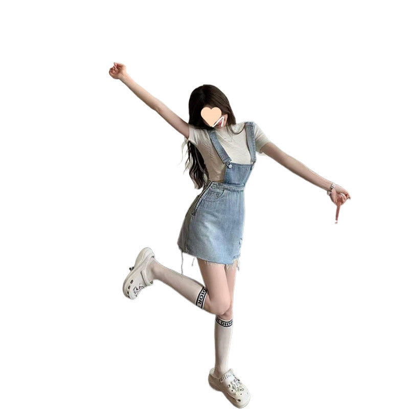 Blue Denim Suspender Skirt Dress Temperament Design Sense