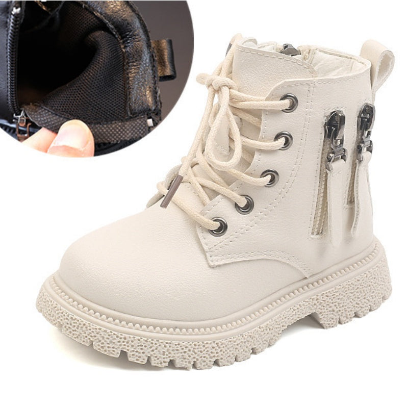 Children Plus Fleece Martin Boots British Style Warm Small Leather Shoes