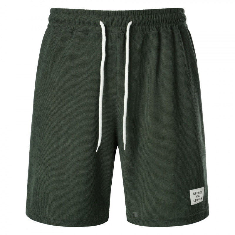 Pure Color Tied Sports Pants Corduroy Simple Five-point