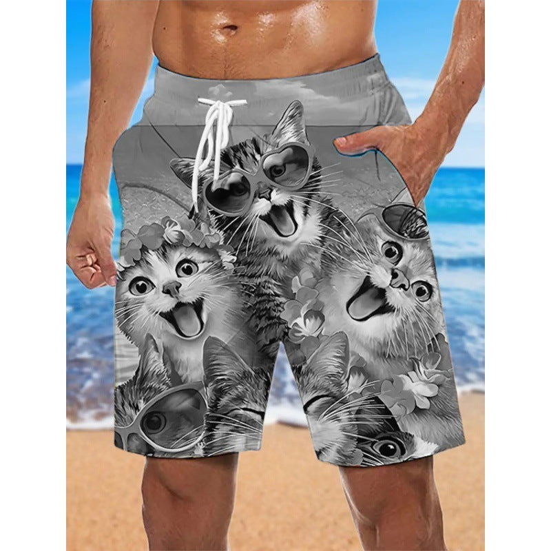 Men's 3D Printing Smoke Pattern Loose Beach Pants