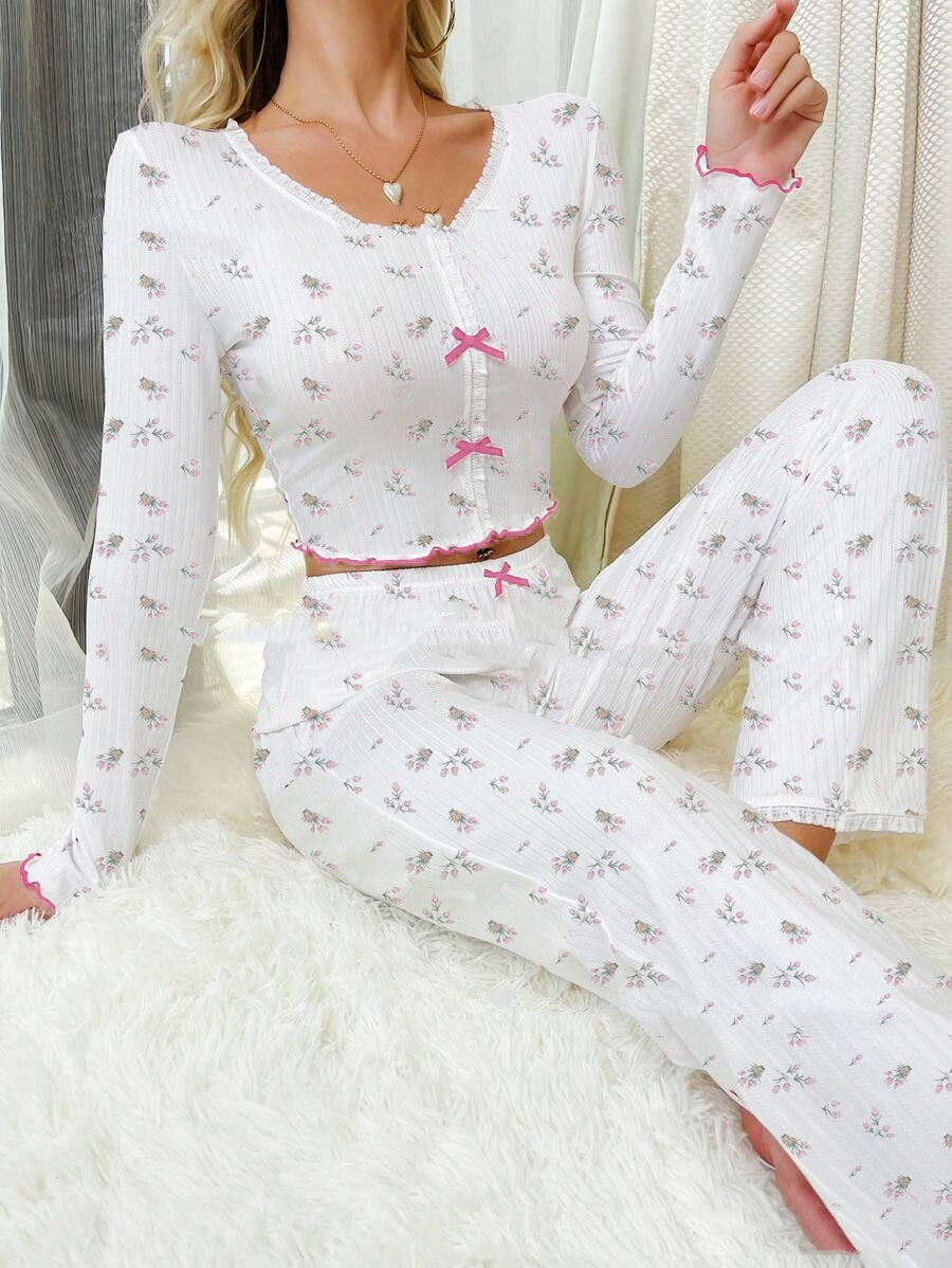 Curling Heart V-neck Long Sleeve Two-piece Suit