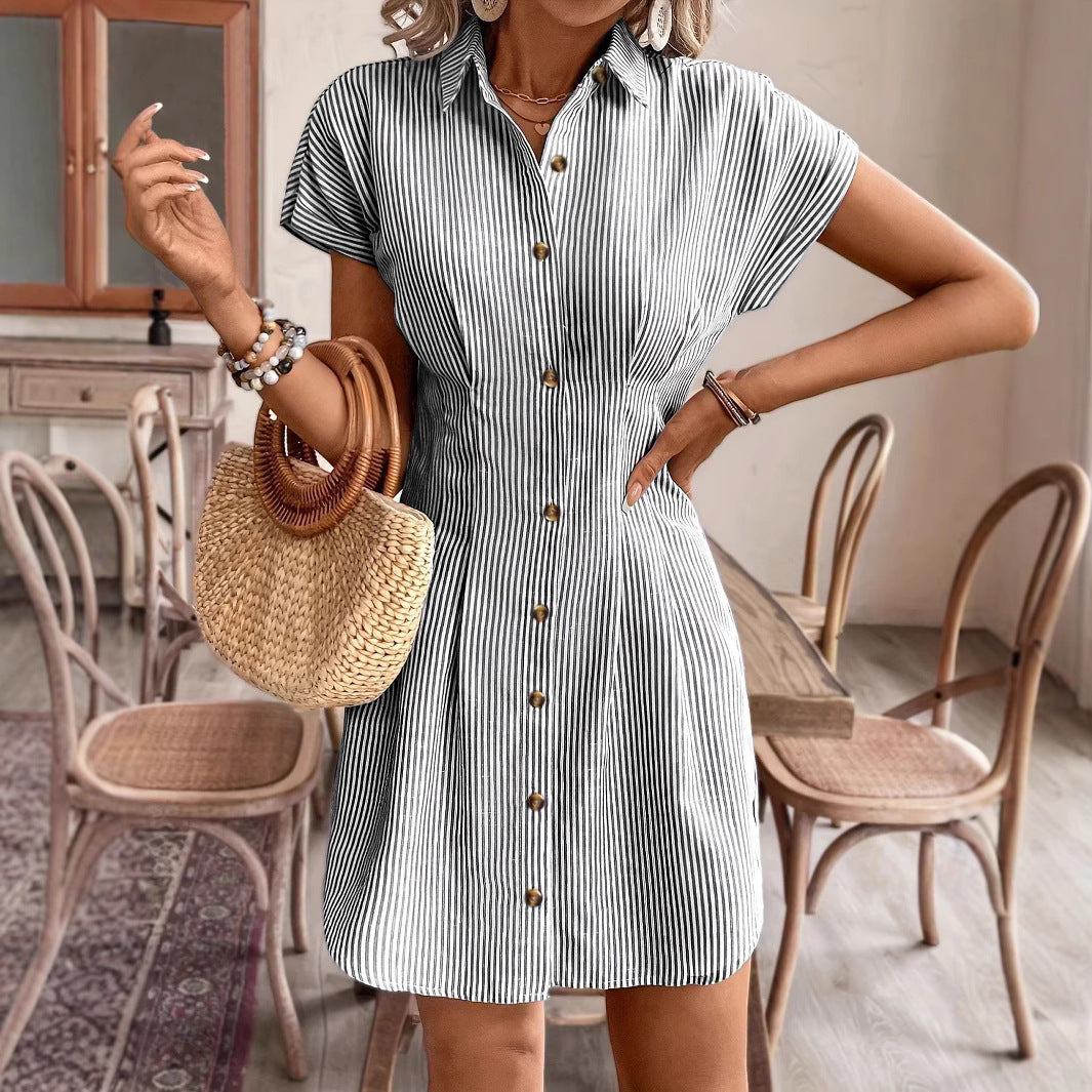 Blue Stripes Cardigan Short Sleeve Dress