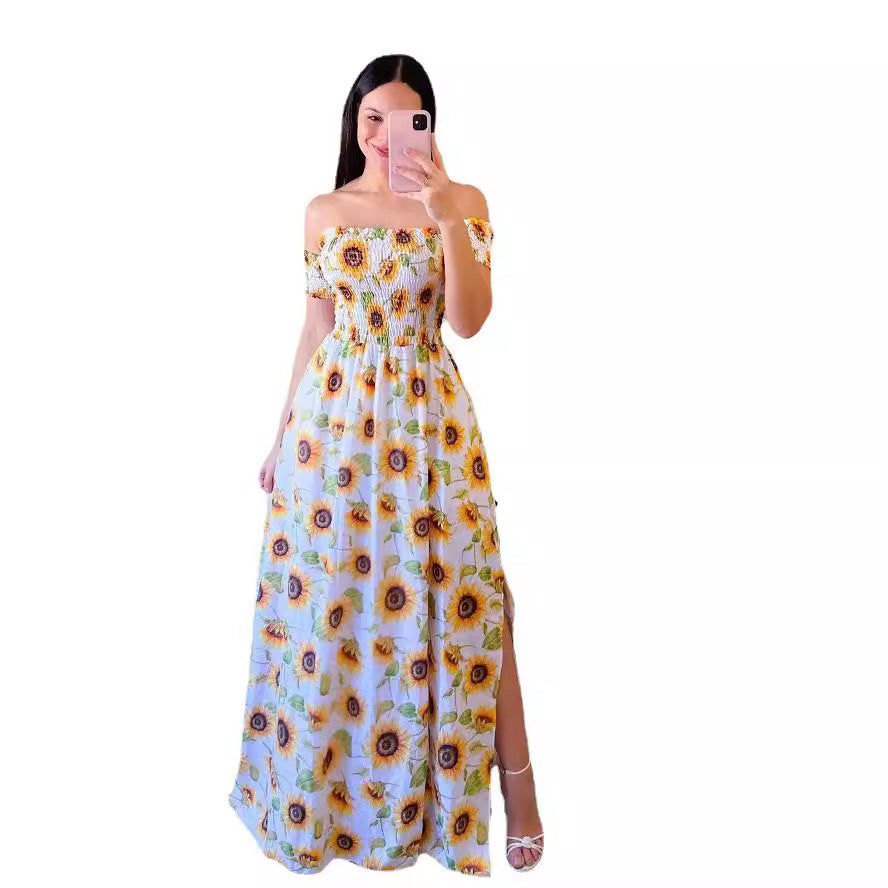 Off-shoulder Printed Butterfly Rainbow Dress