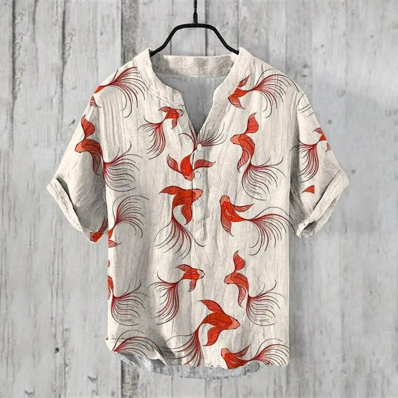 Summer Beach Casual Men's Clothing Short Sleeve V-neck