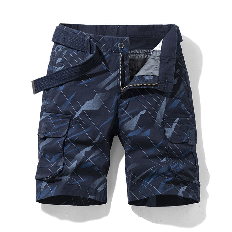 Summer New Youth Loose Cropped Pants Geometric Printed Stretch Overalls Shorts