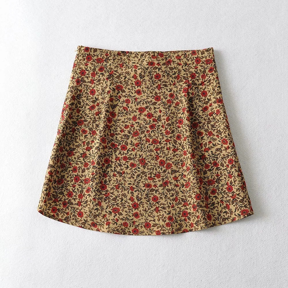 High Waist Make Legs Look Long Curved Hem Printing Skirt A- Line Skirt