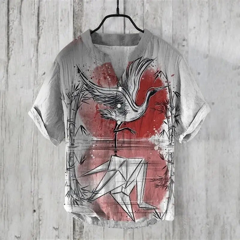 Summer Beach Casual Men's Clothing Short Sleeve V-neck
