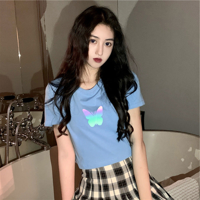 Red Couples Reflective Butterfly Short-Sleeved T-Shirt