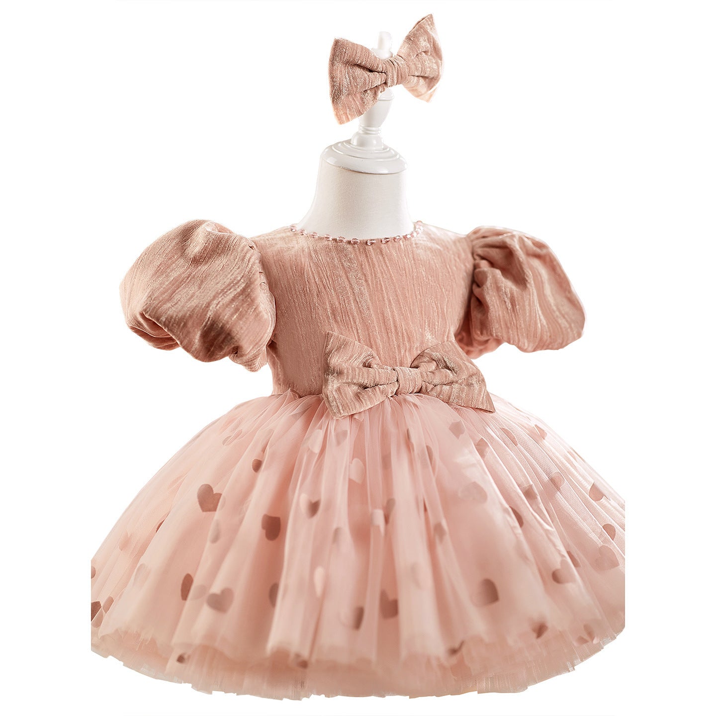 Girls' Dress Birthday Bow Puff Sleeve Puffy Gauze Princess Dres Children Dinner Suit